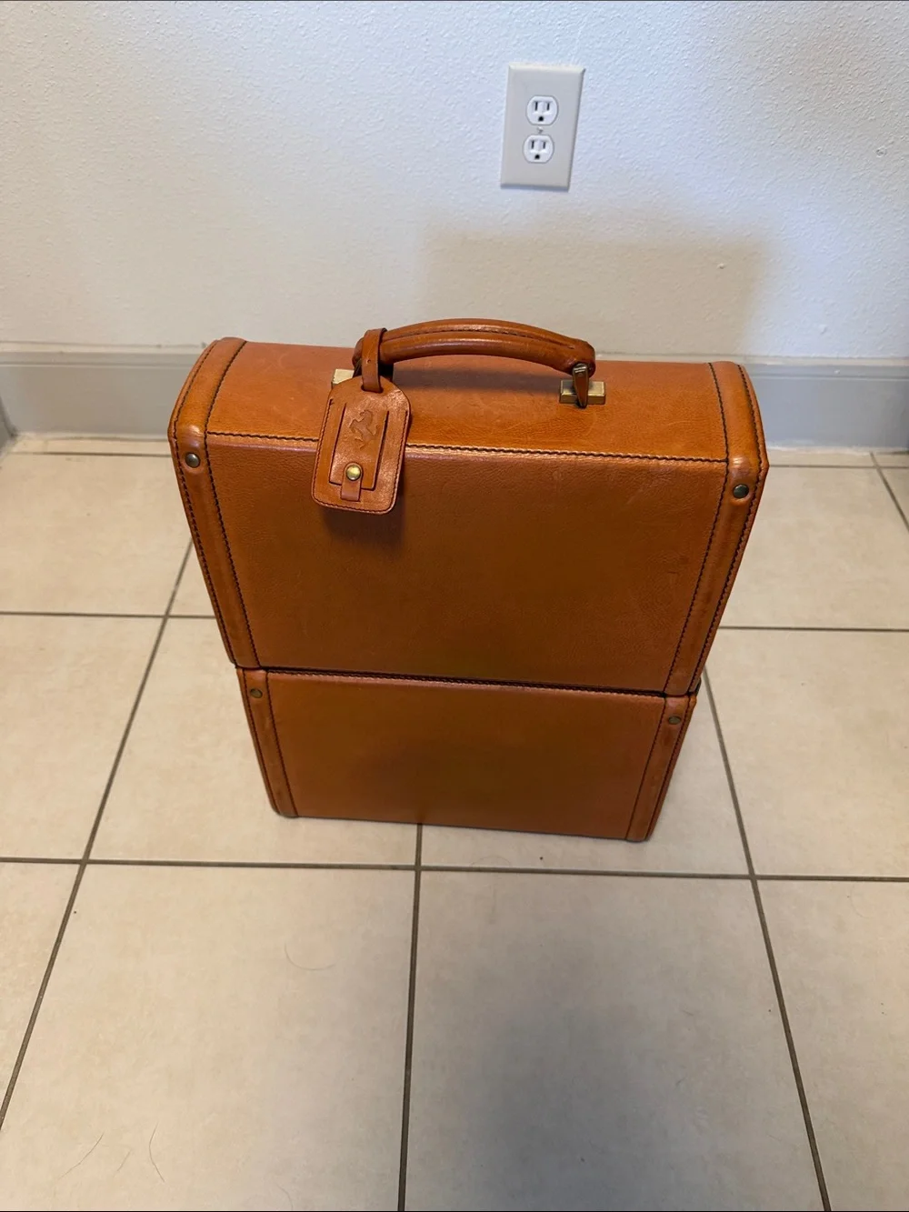 Ferrari Tan Leather Briefcase with Brass Hardware